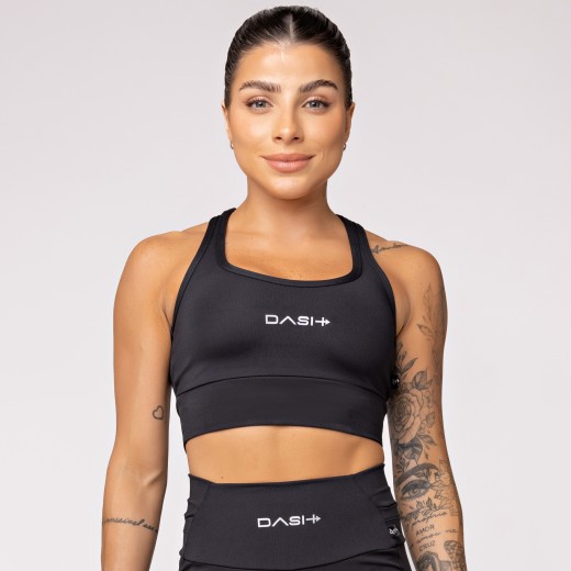 Top Alta Sustentação Baixa Pace com Bolso nas Costas Preto