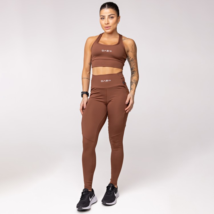 Legging Baixa Pace Com 6 bolsos Funcionais Marrom