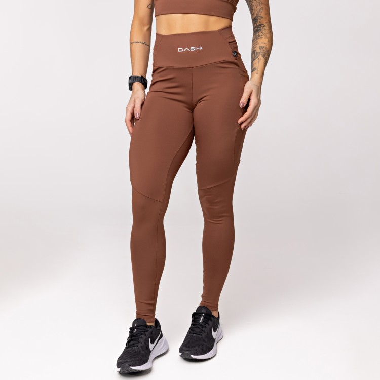 Legging Baixa Pace Com 6 bolsos Funcionais Marrom