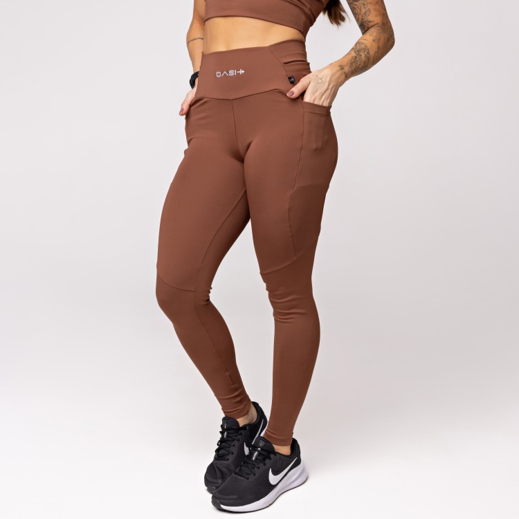 Legging Baixa Pace Com 6 bolsos Funcionais Marrom