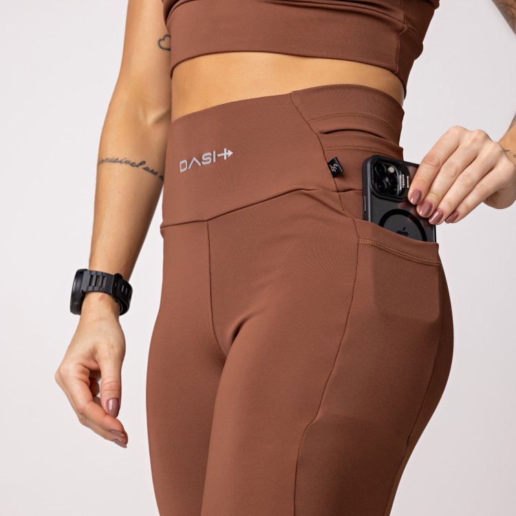 Legging Baixa Pace Com 6 bolsos Funcionais Marrom
