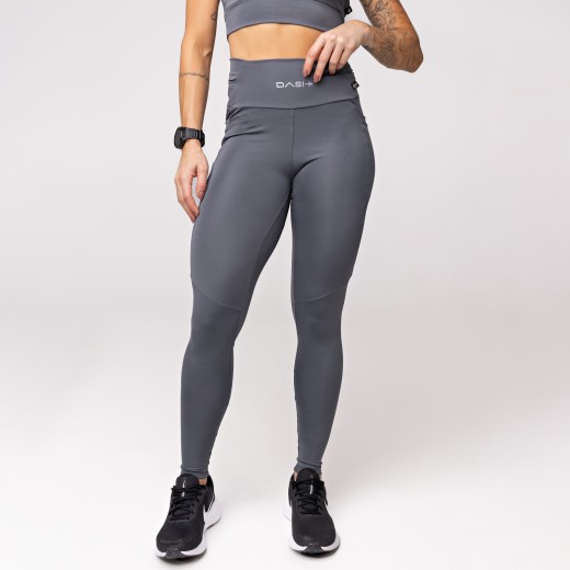 Legging Baixa Pace Com 6 bolsos Funcionais Cinza Grafite