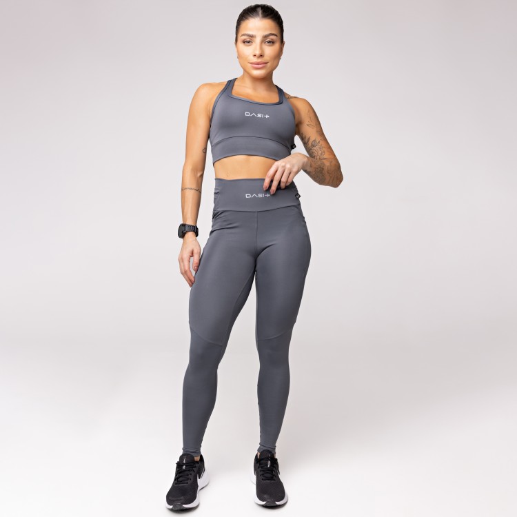 Legging Baixa Pace Com 6 bolsos Funcionais Cinza Grafite
