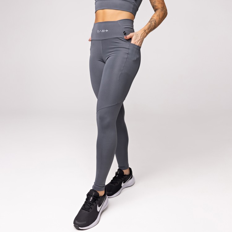 Legging Baixa Pace Com 6 bolsos Funcionais Cinza Grafite