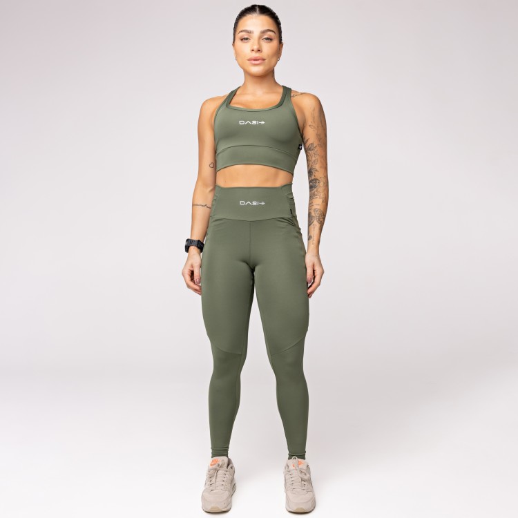 Legging Baixa Pace Com 6 bolsos Funcionais Verde Militar