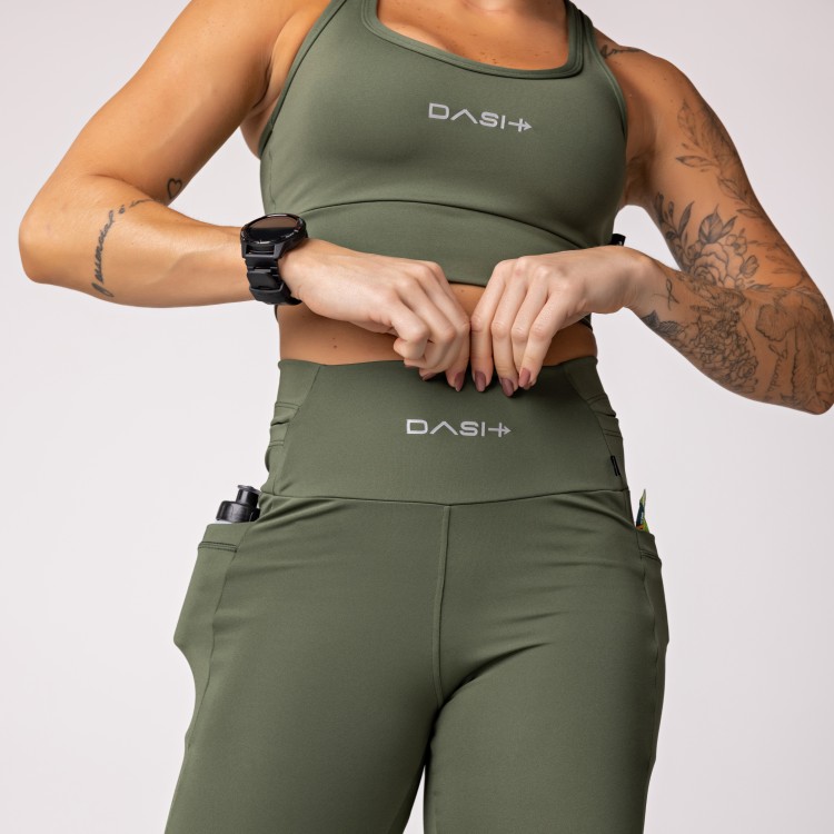 Legging Baixa Pace Com 6 bolsos Funcionais Verde Militar
