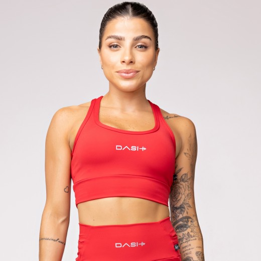 Top Alta Sustentação Baixa Pace com Bolso nas Costas Vermelho