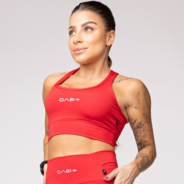 Top Alta Sustentação Baixa Pace com Bolso nas Costas Vermelho