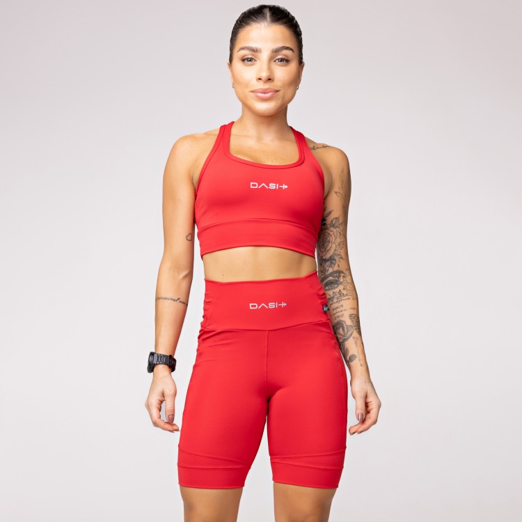 Top Alta Sustentação Baixa Pace com Bolso nas Costas Vermelho
