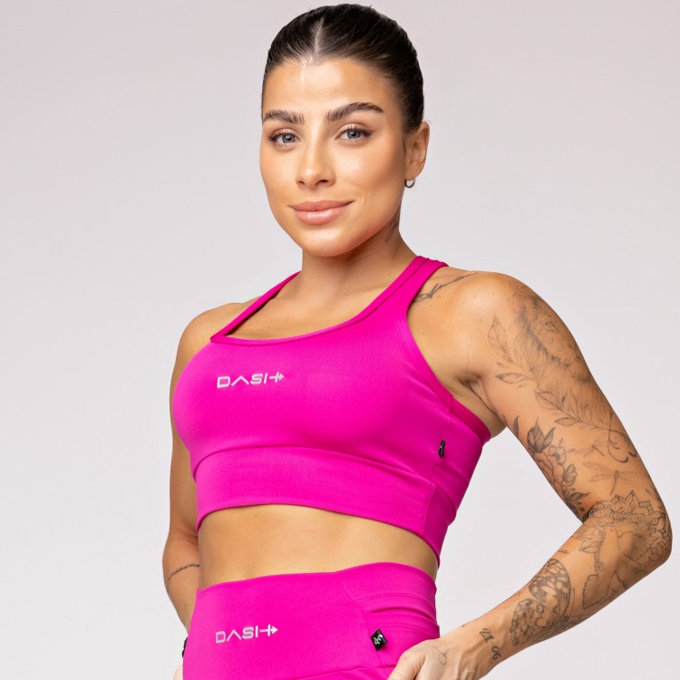 Top Alta Sustentação Baixa Pace com Bolso nas Costas Rosa