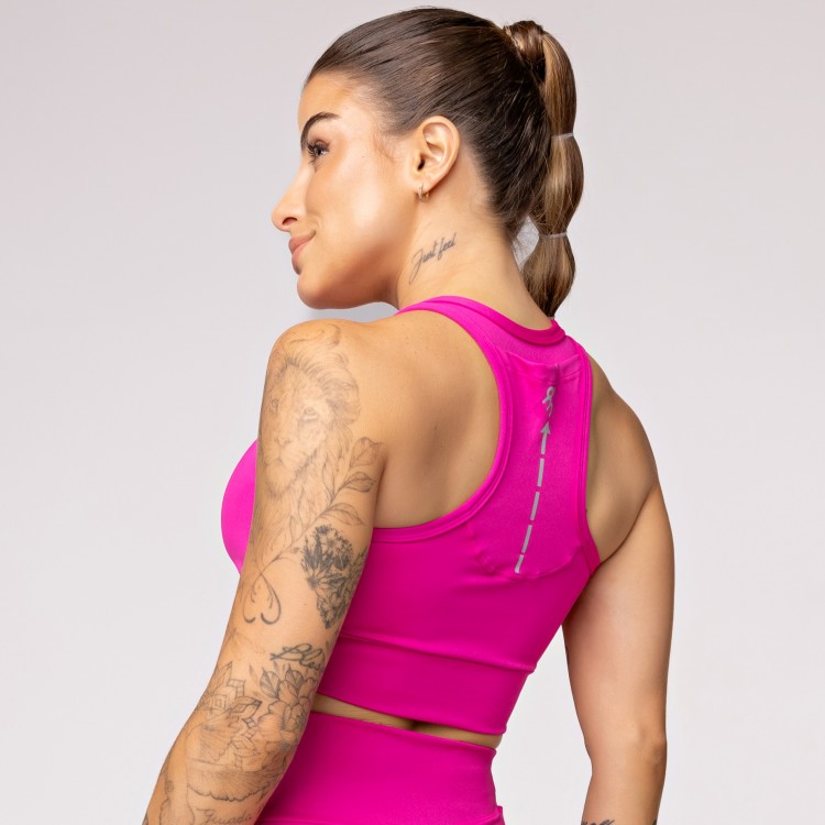 Top Alta Sustentação Baixa Pace com Bolso nas Costas Rosa
