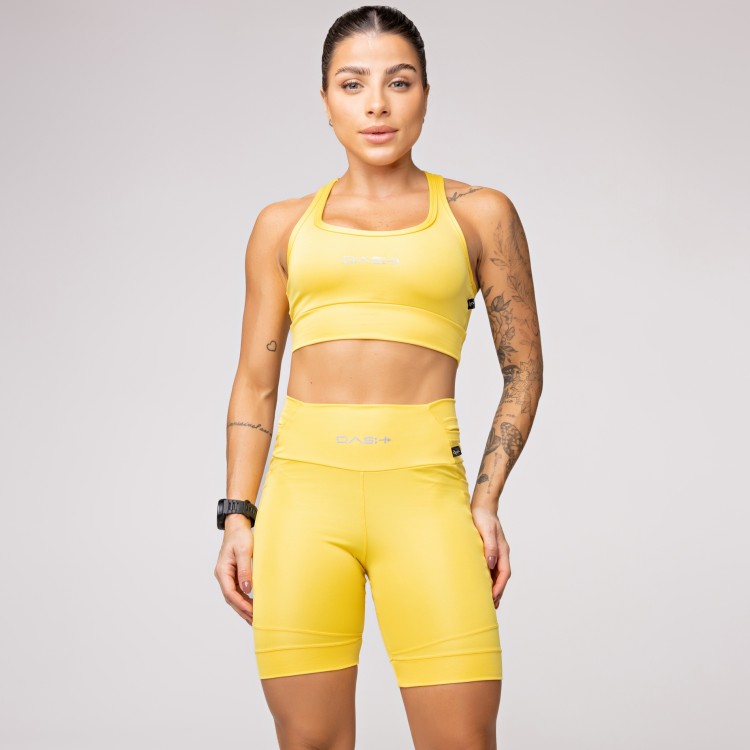 Top Alta Sustentação Baixa Pace com Bolso nas Costas Amarelo