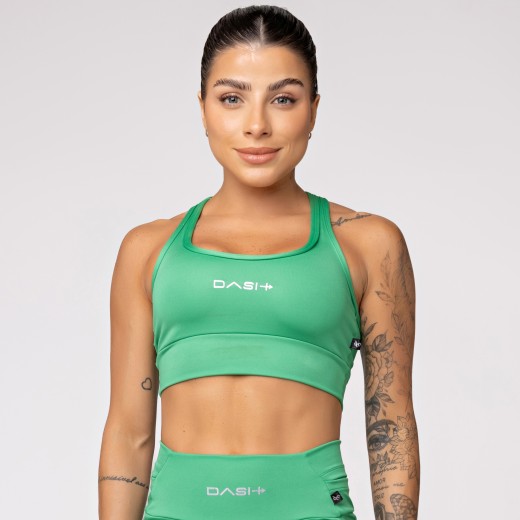 Top Alta Sustentação Baixa Pace com Bolso nas Costas Verde Bandeira