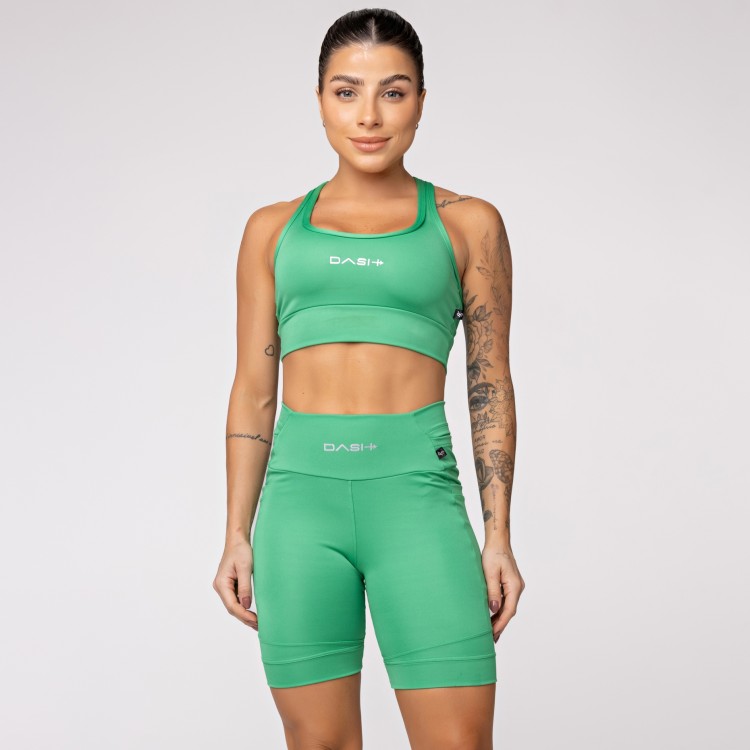 Top Alta Sustentação Baixa Pace com Bolso nas Costas Verde Bandeira