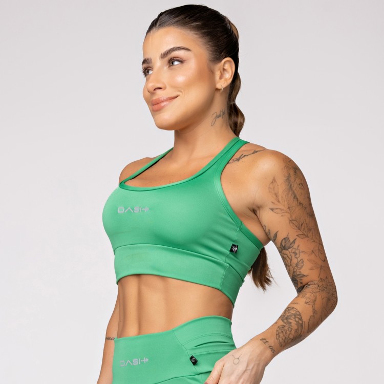 Top Alta Sustentação Baixa Pace com Bolso nas Costas Verde Bandeira