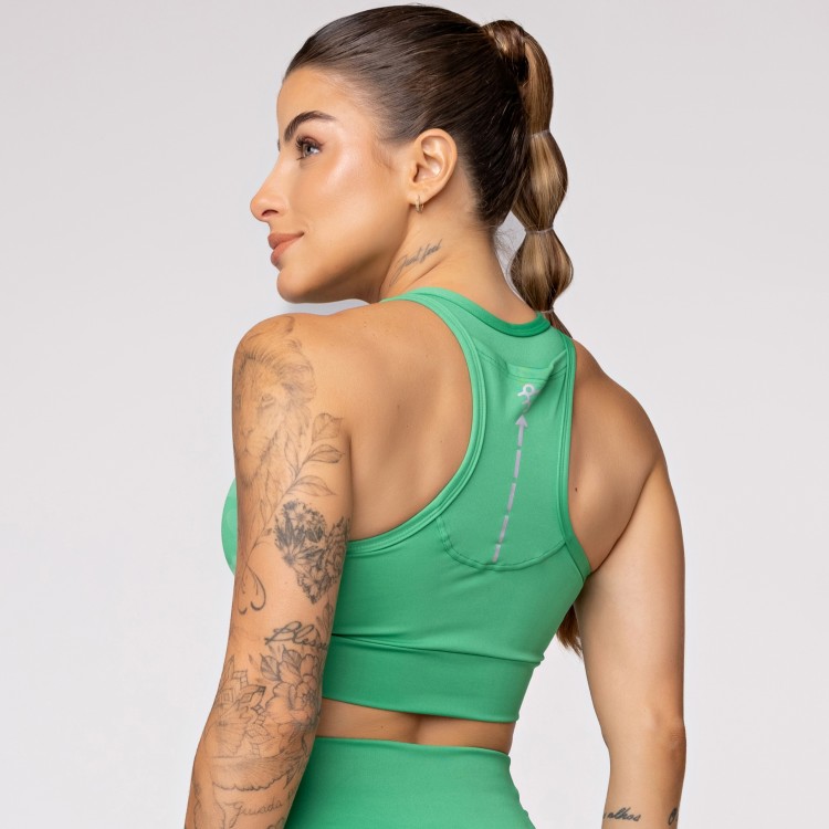 Top Alta Sustentação Baixa Pace com Bolso nas Costas Verde Bandeira