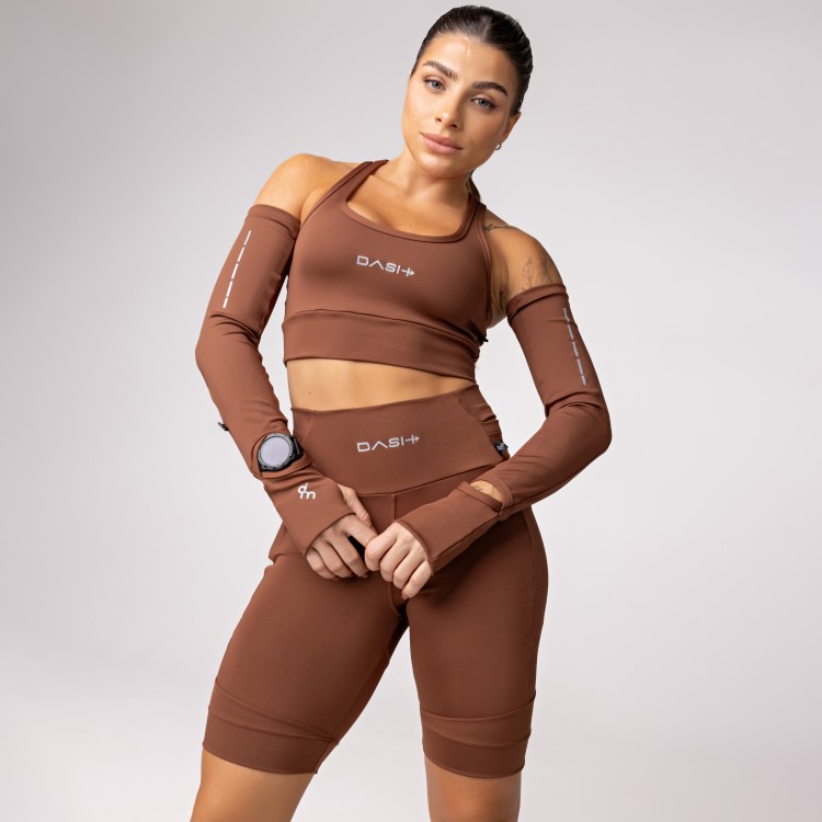 Manguito Baixa Pace com Abertura para Relógio e Dedeira Marrom