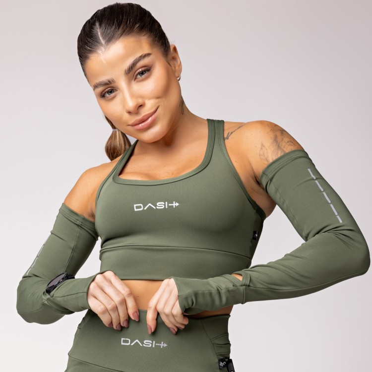 Manguito Baixa Pace com Abertura para Relógio e Dedeira Verde Militar