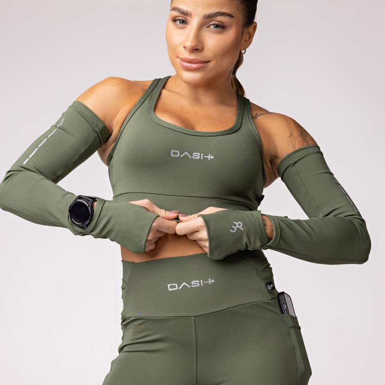 Manguito Baixa Pace com Abertura para Relógio e Dedeira Verde Militar