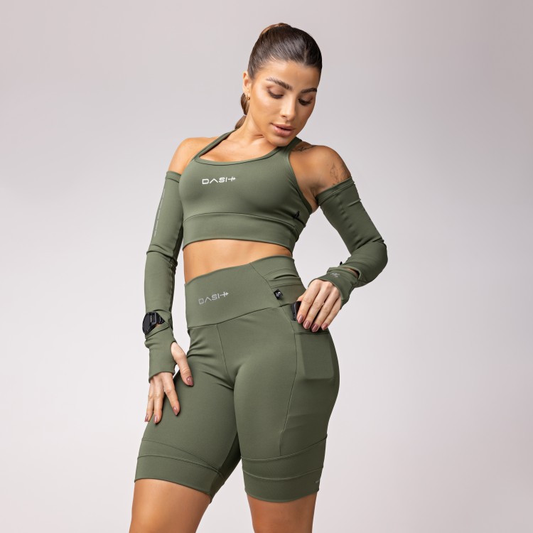 Manguito Baixa Pace com Abertura para Relógio e Dedeira Verde Militar
