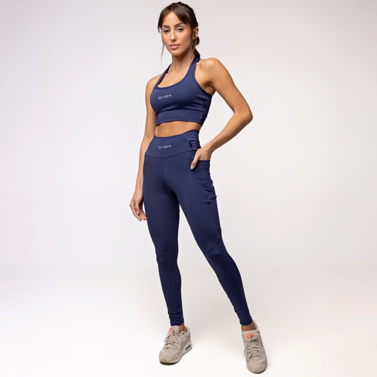 Legging Baixa Pace Com 6 bolsos Funcionais Azul Marinho