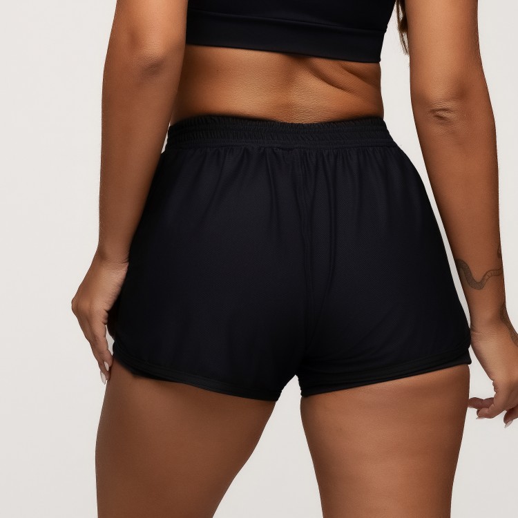 Short Duplo Poliamida com Bolsos Laterais Preto