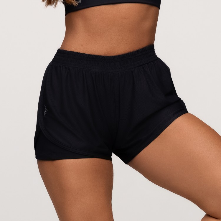 Short Duplo Poliamida com Bolsos Laterais Preto