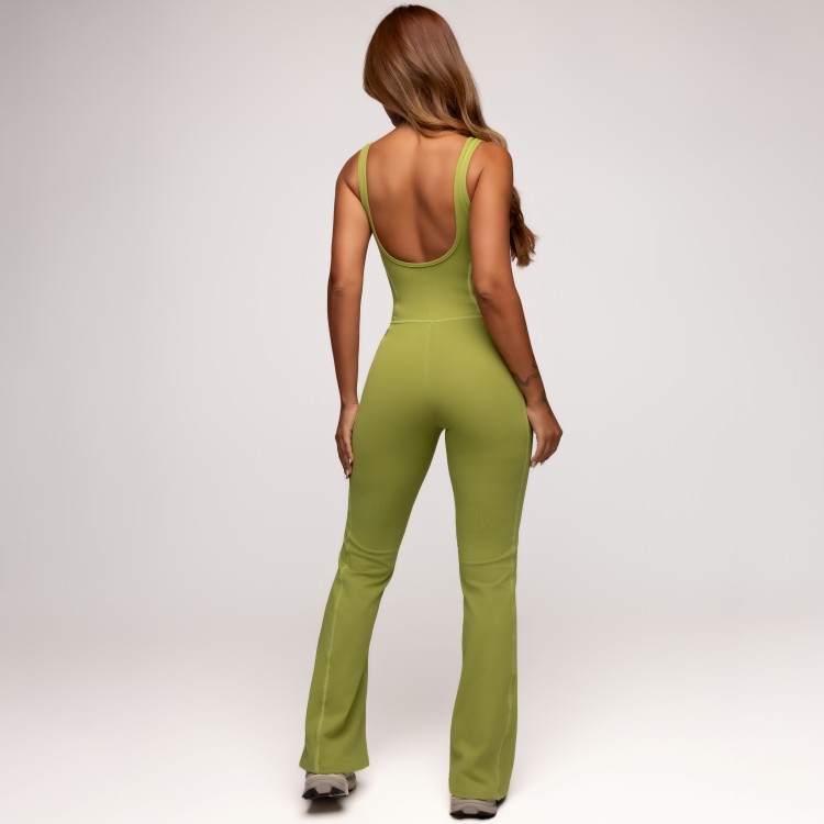 Macacão Fitness Flare Poliamida com Bolsos Laterais Verde Palmeira