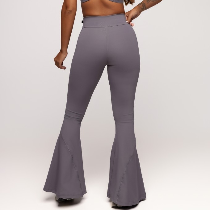 Calça Flare Poliamida com Cós Transpassado Cinza