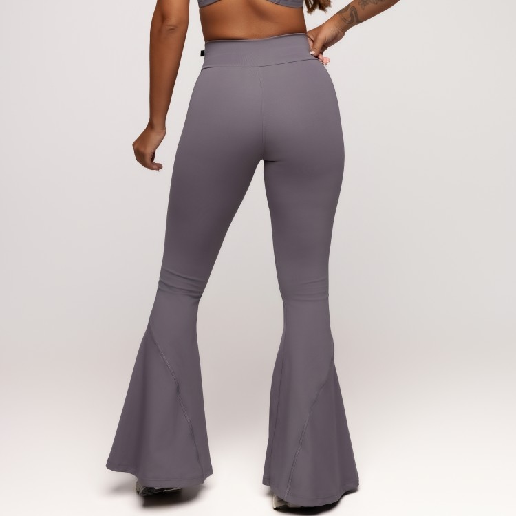 Calça Flare Poliamida com Cós Transpassado Cinza