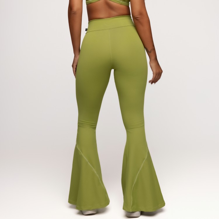 Calça Flare Poliamida com Cós Transpassado Verde Palmeira