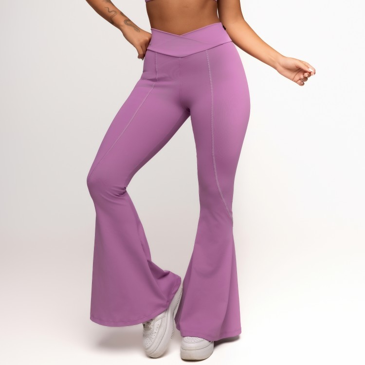 Calça Flare Poliamida com Cós Transpassado Lilás