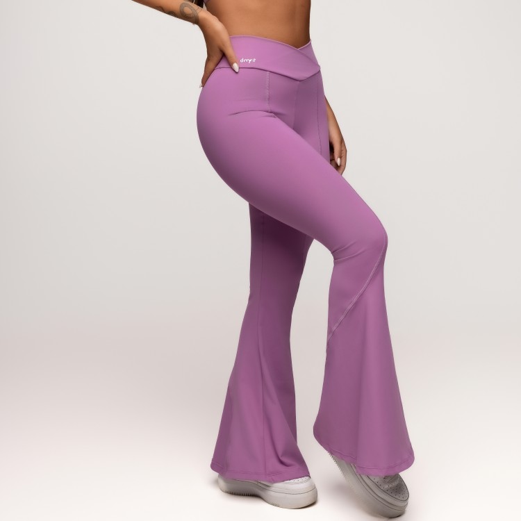 Calça Flare Poliamida com Cós Transpassado Lilás