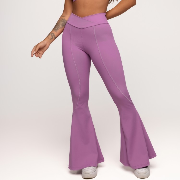 Calça Flare Poliamida com Cós Transpassado Lilás