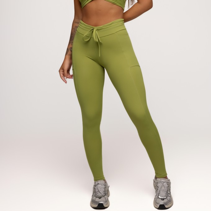 Calça Legging Poliamida com Bolsos Laterais e Cós Ajustável Verde