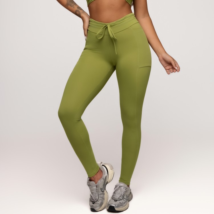 Calça Legging Poliamida com Bolsos Laterais e Cós Ajustável Verde