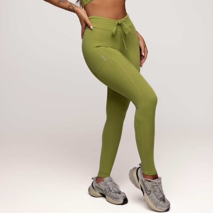 Calça Legging Poliamida com Bolsos Laterais e Cós Ajustável Verde