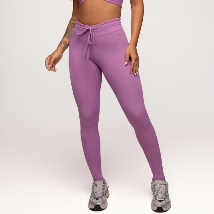 Calça Legging Poliamida com Bolsos Laterais e Cós Ajustável Lilás