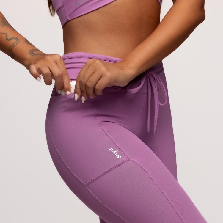 Calça Legging Poliamida com Bolsos Laterais e Cós Ajustável Lilás