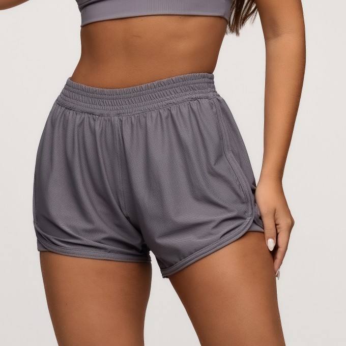 Short Duplo Poliamida com Bolsos Laterais Cinza