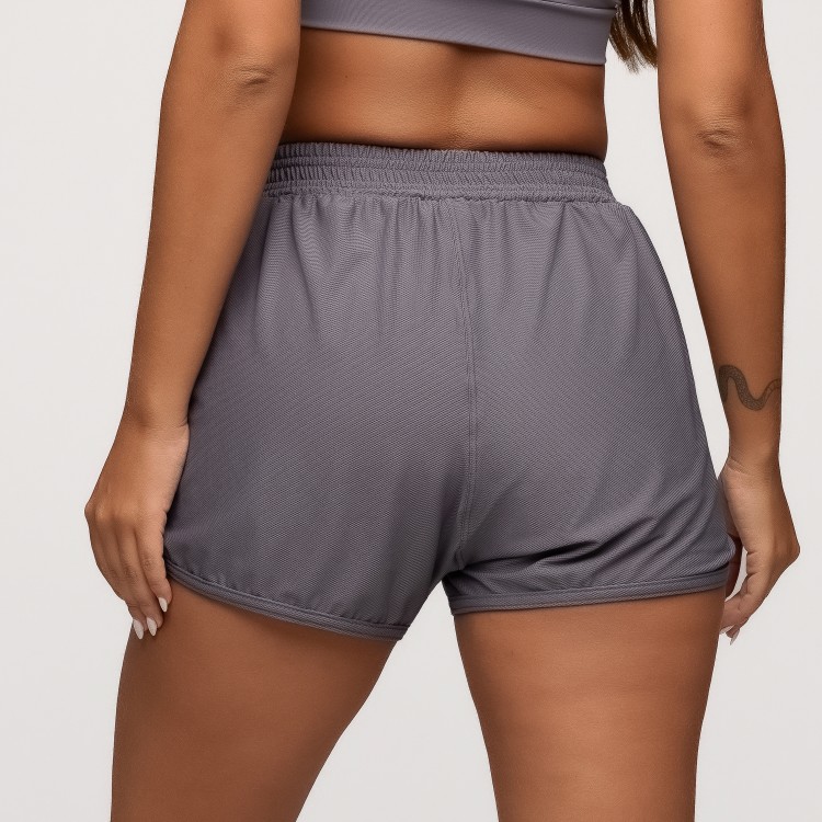 Short Duplo Poliamida com Bolsos Laterais Cinza