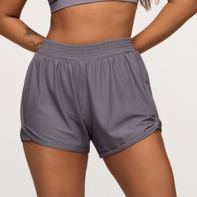 Short Duplo Poliamida com Bolsos Laterais Cinza