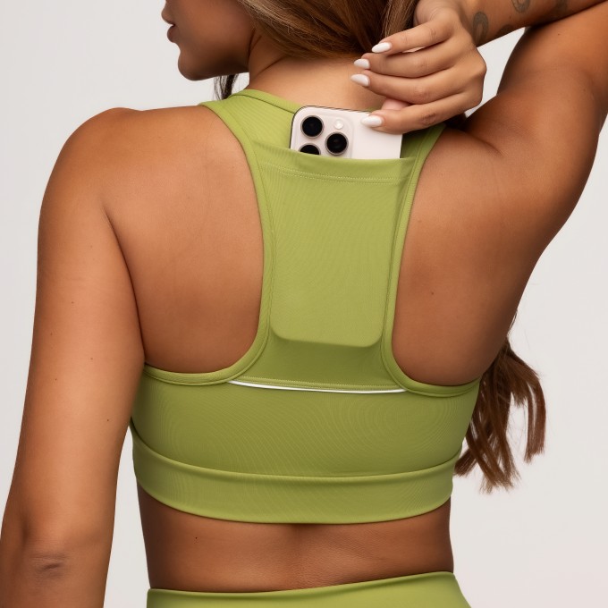 Top em Poliamida Verde com Bolso na Frente e nas Costas