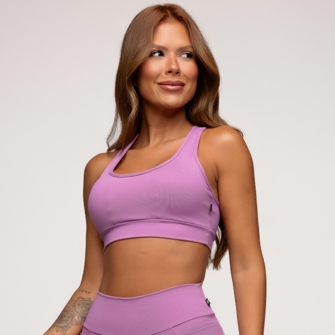 Top em Poliamida Lilás com Bolso na Frente e nas Costas