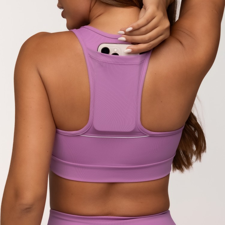 Top em Poliamida Lilás com Bolso na Frente e nas Costas