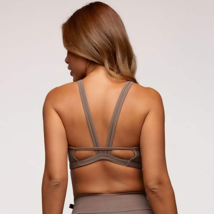 Top Fitness Poliamida com Tiras nas Costas Castanho