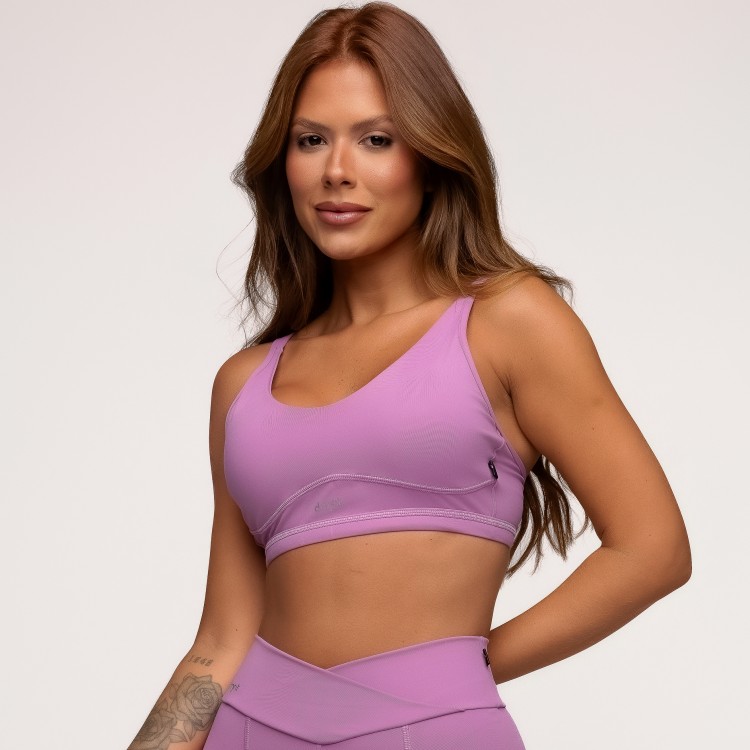 Top Fitness Poliamida com Tiras nas Costas Lilás