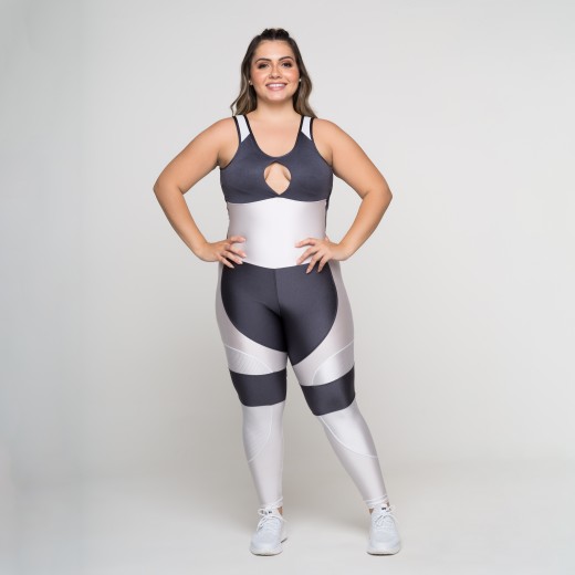 Macacão Galaxy Cinza com Recortes Branco