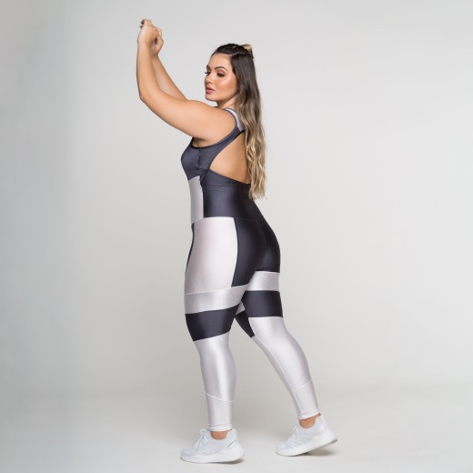 Macacão Galaxy Cinza com Recortes Branco