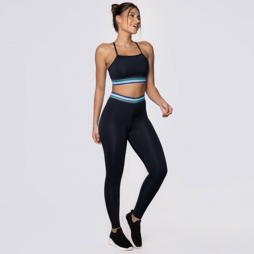 Calça Legging Poliamida Preta com Elástico Vibration no Cós